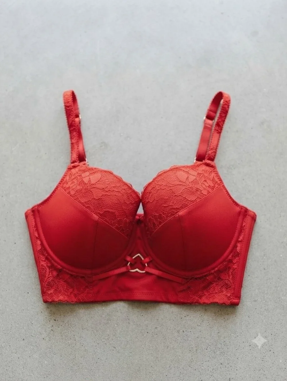 Cacique 40DD Red Lace Longline Bra with Gold Accents